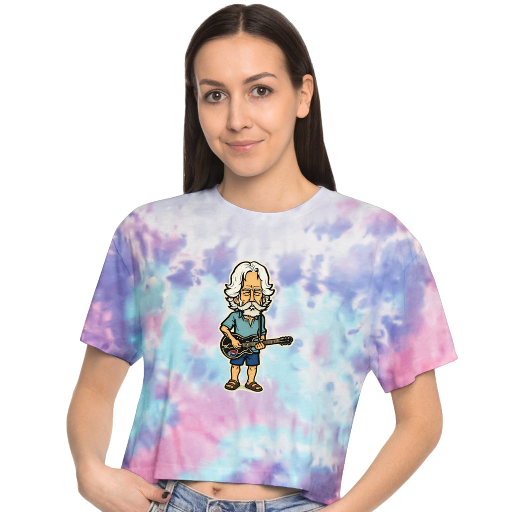 Bob Weir Tie-Dye Crop Tee — Retro Cartoon Graphic