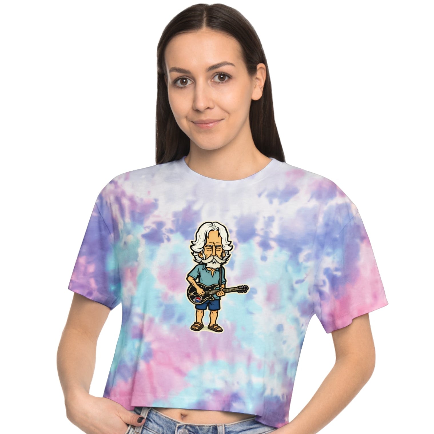 Bob Weir Tie-Dye Crop Tee — Retro Cartoon Graphic